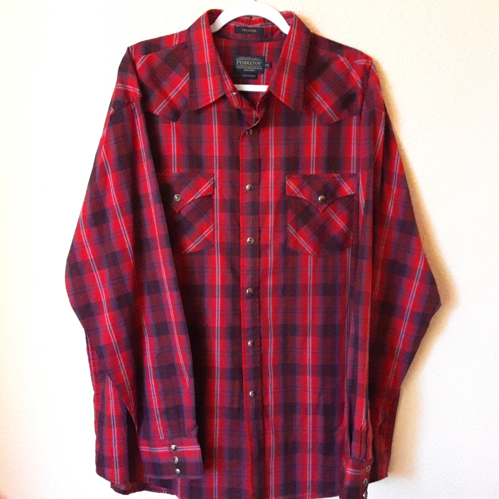 Pendleton Frontier Cotton Poly Plaid Western Dress Shirt Like New